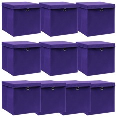 vidaXL Cutii depozitare cu capace 10 buc. violet, 32x32x32 cm, textil 288356