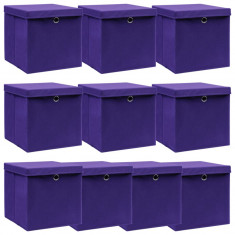 Cutii depozitare cu capace 10 buc. violet, 32x32x32 cm, textil GartenMobel Dekor