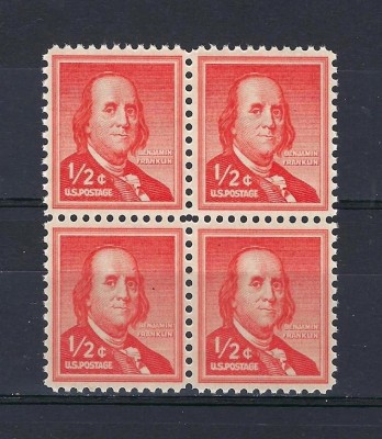 SUA 1954 - Benjamin Franklin, uzual 1/2c, bloc de 4 neuzat foto