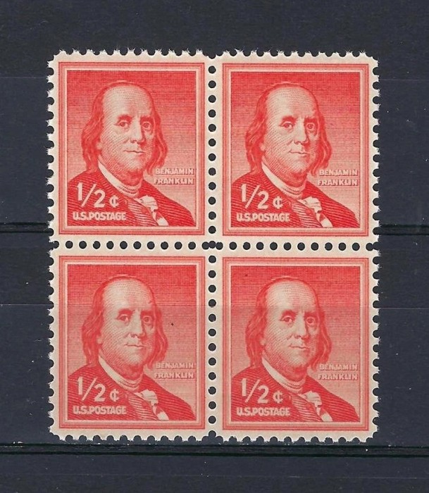 SUA 1954 - Benjamin Franklin, uzual 1/2c, bloc de 4 neuzat