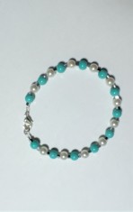 B223. Bratara spuma marii, pietre semipretioase perle, fir metalic, bleu, 20 cm