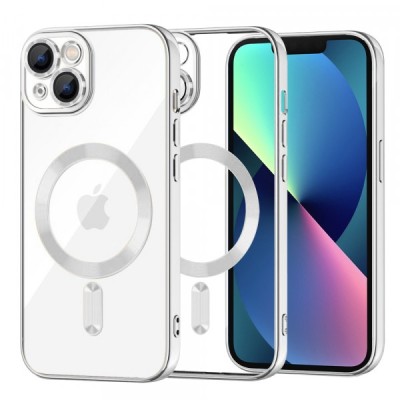 Husa MagSafe pentru Apple iPhone 13, Techsuit, Luxury Crystal, Argintie foto
