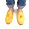 Saboti din piele intoarsa accesorizati cu ciucuri Tea Yellow, 35 - 41, Galben, Ingiro