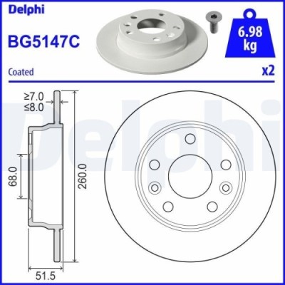 Set disc frana Renault Captur 2 (Hf) 01.20-, Megane 4 Grandtour (K9a/M/N) 04.16-, Megane 4 Liftback (B9a/M/N) 11.15-, Spate, 260X8mm, plin, Delphi foto