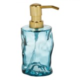 Dozator Sticlă, Model Ondulat, Culoare Bleu, Pompa Aurie, Capacitate 280ml, Oem