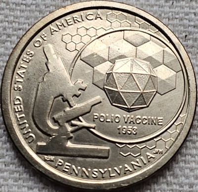 1 Dollar 2019 USA, Pennsylvania, Polio Vaccine, Innovation, unc, lit.D foto