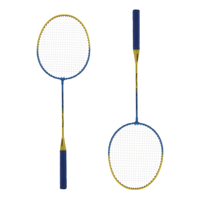 Set badminton, 2 palete, husa, galben + albastru