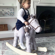 Jucarie ride on Little Bird Told Me Biscuit Skip Rocking Horse cu tesaturi senzoriale pentru fetite si baieti 9 luni +