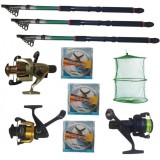 Set pescuit cu 3 lansete Eastshark 3m, 3 mulinete , guta si juvelnic cu 3 inele