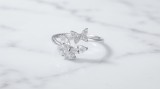 INEL ARGINT 925 REGLABIL OPEN RING CU FLUTURI SI CRISTALE STRALUCITOARE