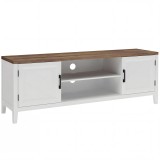 HOMCOM Comodă TV 140 cm, mobilier TV pentru televizoare p&acirc;nă la 106,7 cm cu 2 uși, 2 compartimente deschise, alb și maro | Aosom Romania