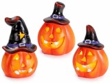 Cumpara ieftin Set 3 dovleci Halloween teracota multicolora cu led &Oslash; 6 cm x 10 H