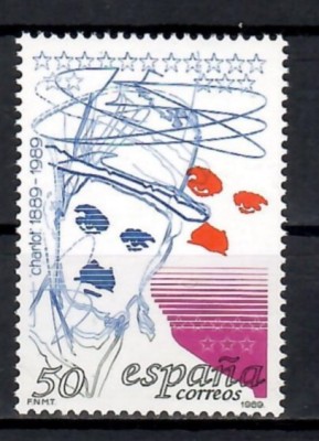 Spania 1989 - 100 de ani de la nașterea lui Charlie Chaplin, 1889-1977, MNH foto