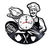 Ceas de perete decorativ, Cooking Time / Bucatar, realizat din disc de vinil (Vinyl Record), 30 cm, mecanism silențios, negru