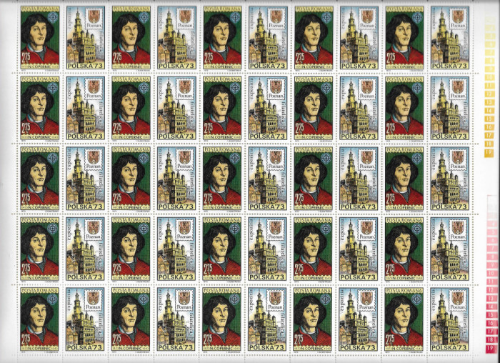 Romania 1973 - Aniversari N Copernic, coala de 50timbre + 25viniete, MNH, LP819a
