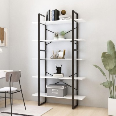 vidaXL Bibliotecă cu 5 rafturi, alb, 100x30x175 cm, lemn prelucrat 3081998 foto