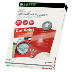 Set 100 Folii A4 de Laminare la Cald Leitz UDT, 175 Microni, Finisaj Lucios, Folii Laminare A4, Folii Mari Laminare, Folii Laminator, Folii pentru Lam