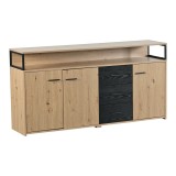 Comoda Modernă cu Trei Uși și Trei Sertare, Mobilă Multifuncțională pentru Bucătărie și Birou, M&acirc;nere din Metal, 150x35x75,9 cm, Negru Maro