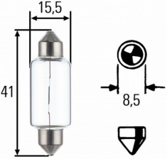 Bec auto Hella 12V SV8.5 21W 15.5x41mm C21W alb tip sofit , 1 buc. foto