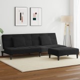 vidaXL Canapea extensibilă cu taburet, 2 locuri, negru, catifea 3258113
