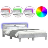 Cumpara ieftin Cadru de pat cu tablie si LED, gri beton, 140x200 cm
