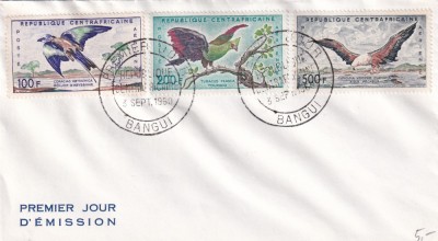 FILATELIE TEMATICA - PLIC REPUBLICA CENTRAFRICANA FDC TEMATICA PASARI PAPAGALI VULTURI foto