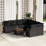 vidaXL Set de canapea de grădină 9 pcs Negru &Icirc;ntreagă Ratan &amp; Metal