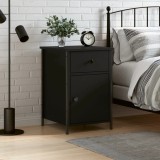 vidaXL Noptieră Neagră 40x42x60cm, Lemn Prelucrat, Cadru Fier, Spațiu Depozitare, Design Modern, Mobilier Dormitor