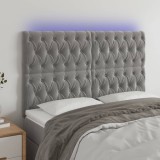 VidaXL Tăblie de pat cu LED, gri deschis, 160x7x118/128 cm, catifea