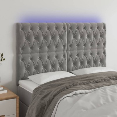 vidaXL Tăblie de pat cu LED, gri deschis, 160x7x118/128 cm, catifea 3122814 foto