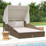 Șezlong vidaXL Maro cu Acoperiș Pliabil, Poliratan, 200x114x128cm, Perna Inclusă - Ideal Gradina/Piscina