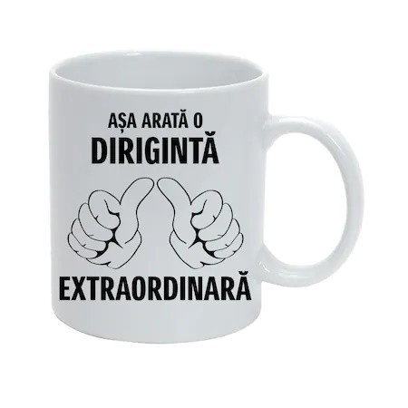Cana alba personalizata &quot;Asa arata o diriginta extraordinara&quot;, INOVATIX&reg;. 330ml