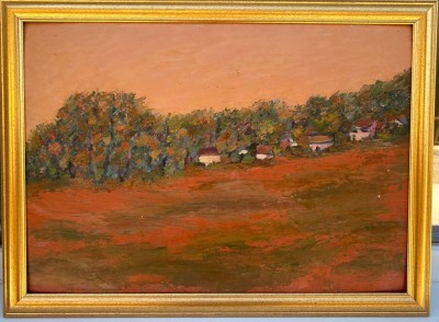 Tablou pictor roman Peisaj bucovinean Toamna la Ad&amp;acirc;ncata pictura ulei inramata 41x55 cm foto