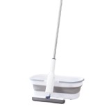 Set mop cu galeata pliabila si stoarcere usoara &acirc; gri, 32 cm, maner telescopic 140 cm, sistem cu roti si mecanism dublu