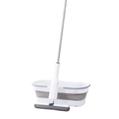 Set mop cu galeata pliabila si stoarcere usoara &acirc; gri, 32 cm, maner telescopic 140 cm, sistem cu roti si mecanism dublu