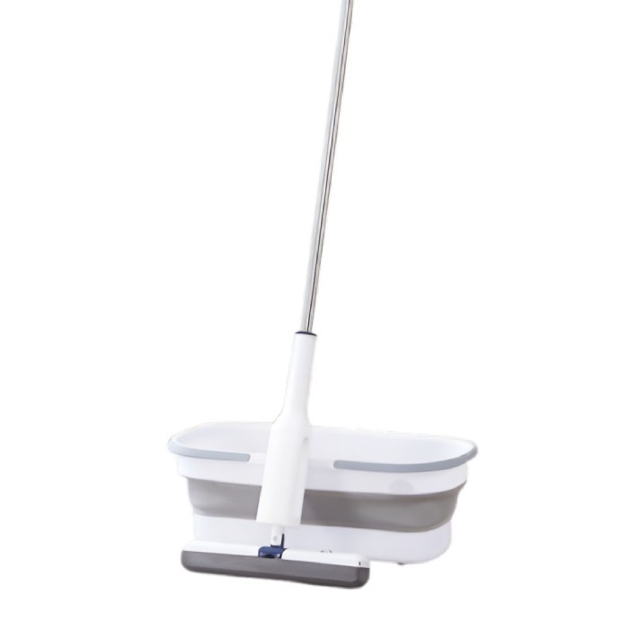Set mop cu galeata pliabila si stoarcere usoara &acirc; gri, 32 cm, maner telescopic 140 cm, sistem cu roti si mecanism dublu