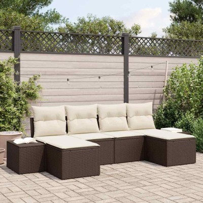 vidaXL Set de canapele pentru grădină cu pernă 6 pcs Maro Rattan poli 3347168 foto