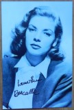 Autograf pe fotografie al actritei americane Lauren Bacall, casatorita cu Humphrey Bogart, cu plicul cuc are a fost trimisa