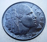 1.833 ITALIA WWII VITTORIO EMANUELE III 20 CENTESIMI 1942 R MAGNETIC, Europa