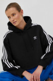 Cumpara ieftin Adidas Originals bluza femei, culoarea negru, cu glugă, cu imprimeu