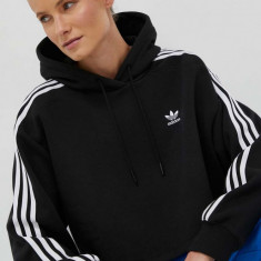 adidas Originals bluza femei, culoarea negru, cu glugă, cu imprimeu