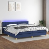 Cumpara ieftin Pat cu arcuri, saltea și LED, albastru, 200x200 cm, textil