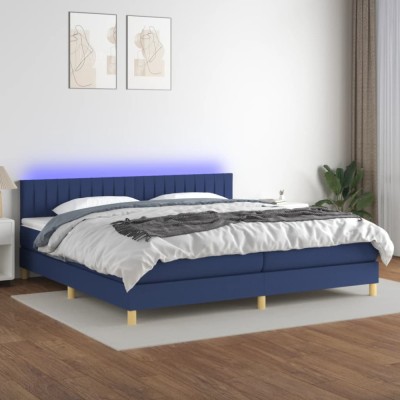 vidaXL Pat cu arcuri, saltea și LED, albastru, 200x200 cm, textil 3133907 foto