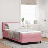vidaXL Pat cu arcuri cu saltea cu headboard Roz 190 x 90 cm Catifea 3341395