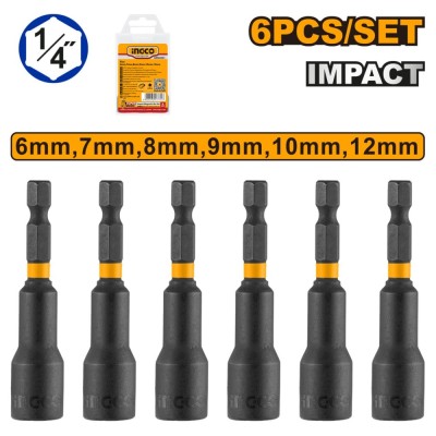 Cheie bit magnetica 6-12 mm, tubulara hex 1/4 set de 6 bucati - Ingco AMN65061 foto