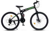 Cumpara ieftin Bicicleta Pliabila MTB-Folding CARPAT C2668C, Schimbator Saiguan 21 Viteze, Cadru Aluminiu, Roti 26inch, Frane pe Disc (Negru/Verde)