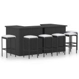 Cumpara ieftin Set mobilier bar de gradina cu perne, 8 piese, negru, poliratan