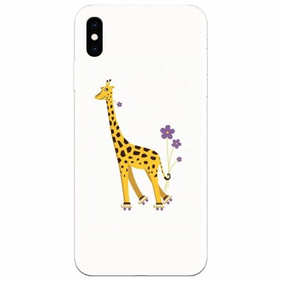 Husa silicon pentru Apple Iphone XS, Rollerskating Girafe Illustration foto