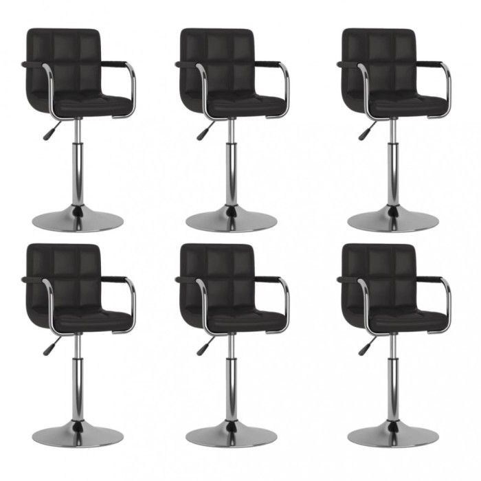 vidaXL Scaune de bucătărie pivotante, 6 buc., negru, piele ecologică 3087897