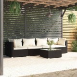 Cumpara ieftin Set mobilier de grădină cu perne, 5 piese, negru, poliratan
